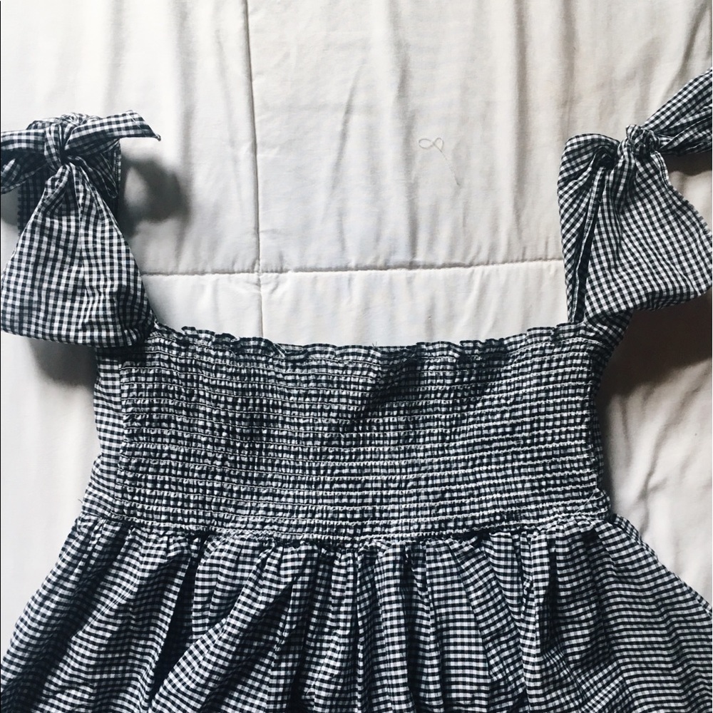 Gingham Off-the-Shoulder Tie Sleeve Top